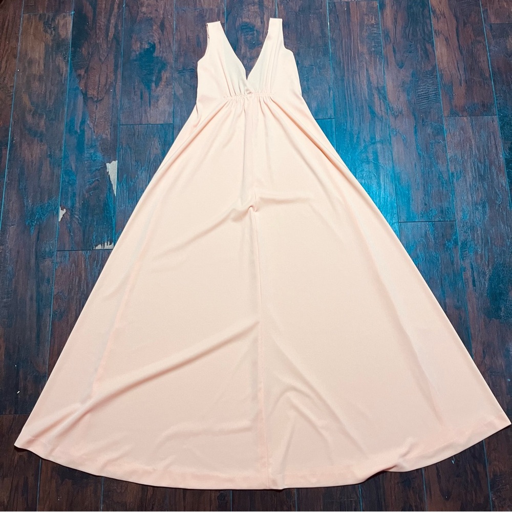 Vintage 70s Peach Coral HIPPIE boHo PEASANT prairie MAXI DRESS S